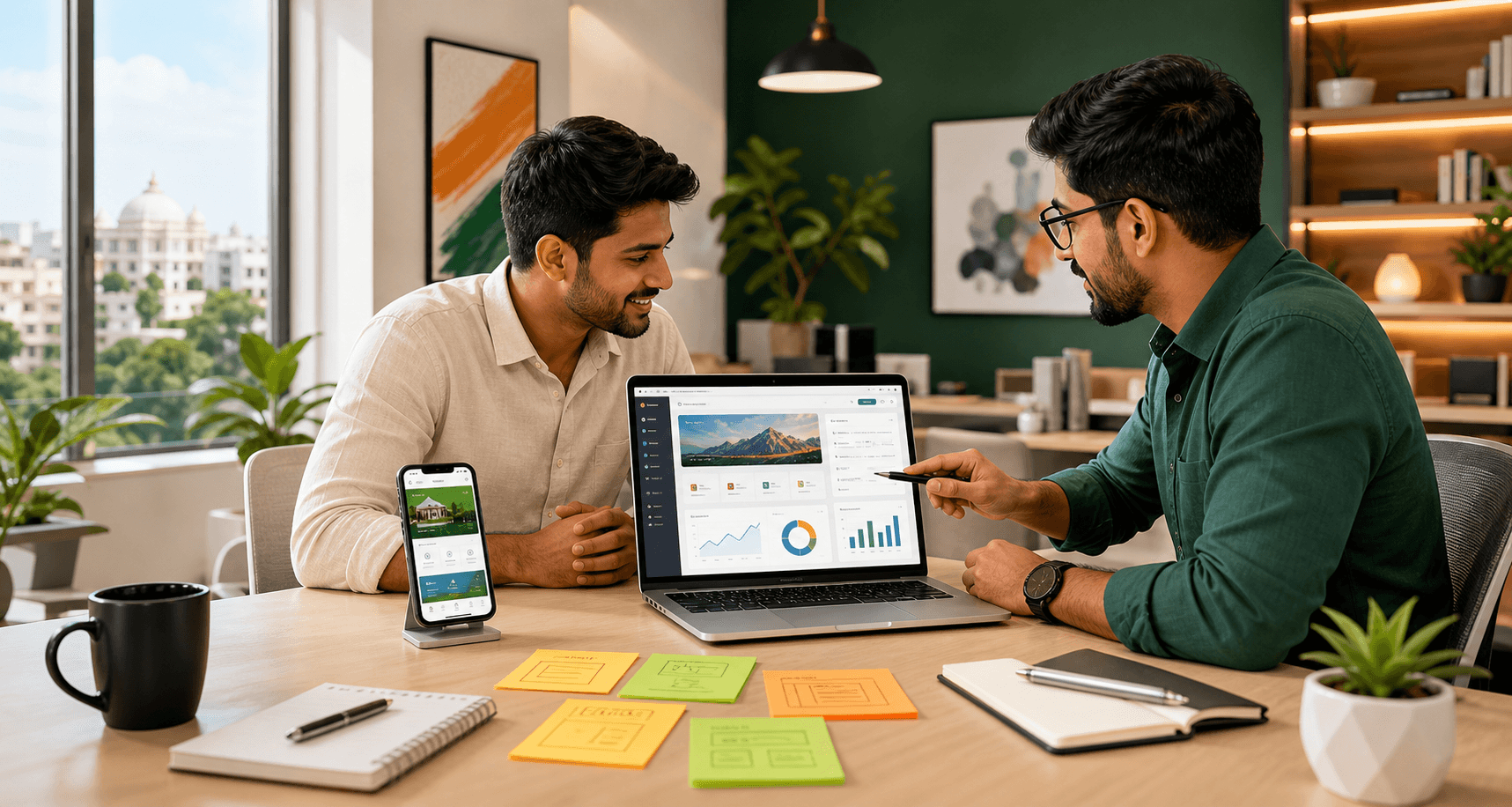Consultant reviewing websites, apps, and analytics dashboards